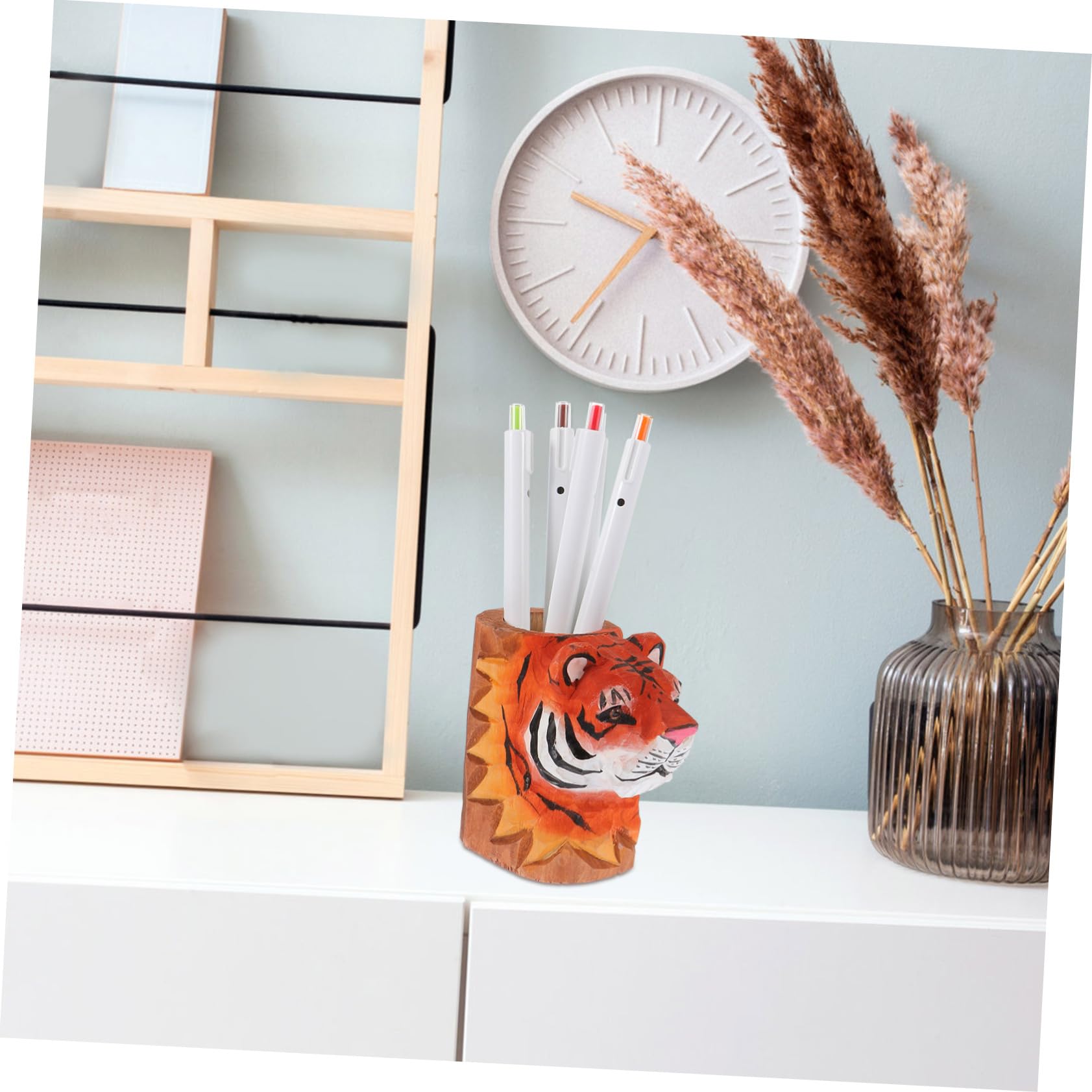Operitacx 2stücke Tiger Design Stiftehalter Aus Holz Multifunktionaler Schreibtisch-organizer Für Stifte Bleistifte Und Zubehör Für Büro Schule Und Zuhause Kreatives Deko-element Für