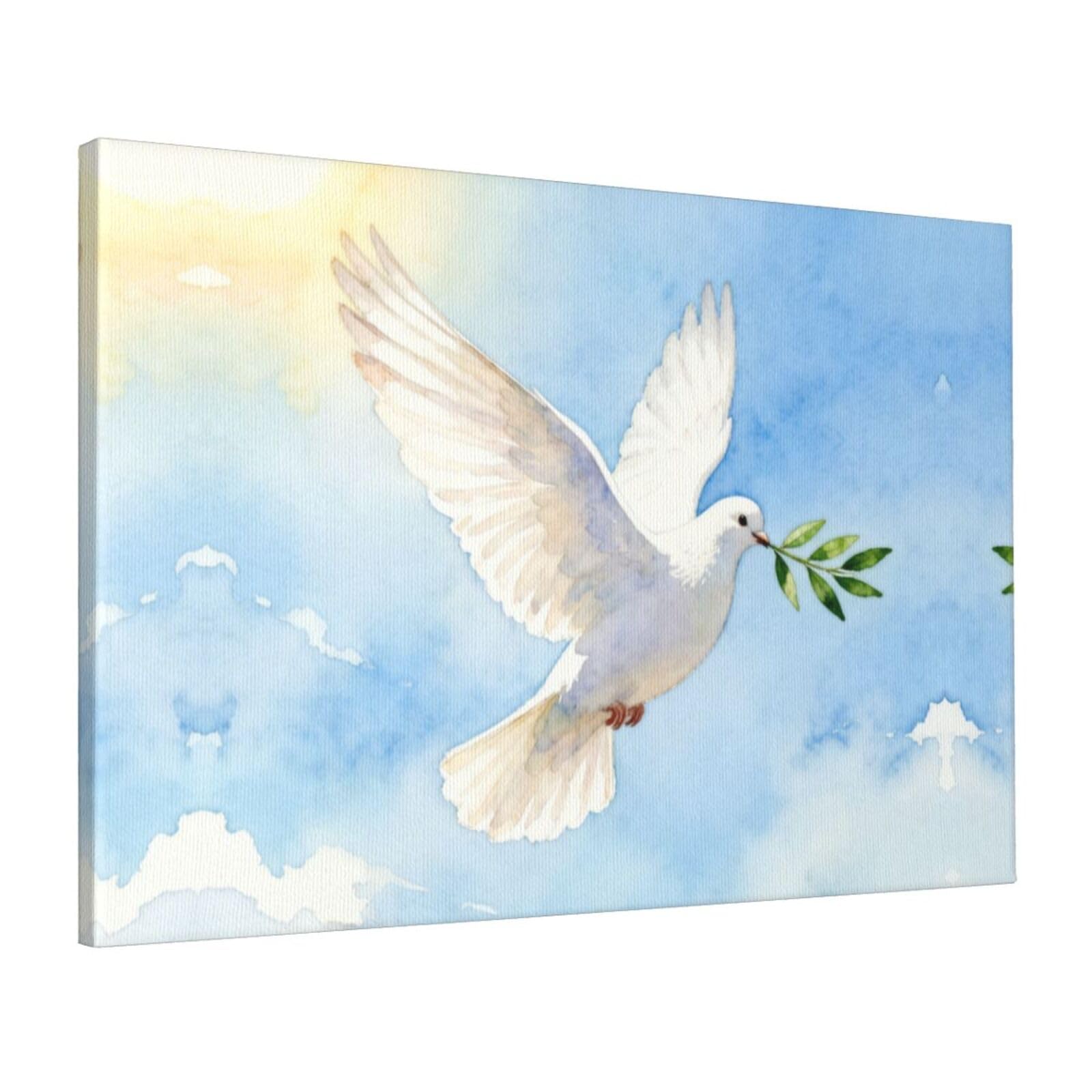 CNTDBU Dove Olive Branch Canvas Wall Art 16x24 Inch-Large Modern Painting Print for Living Room, Framed Ready to Hang Artwork for Bedroom