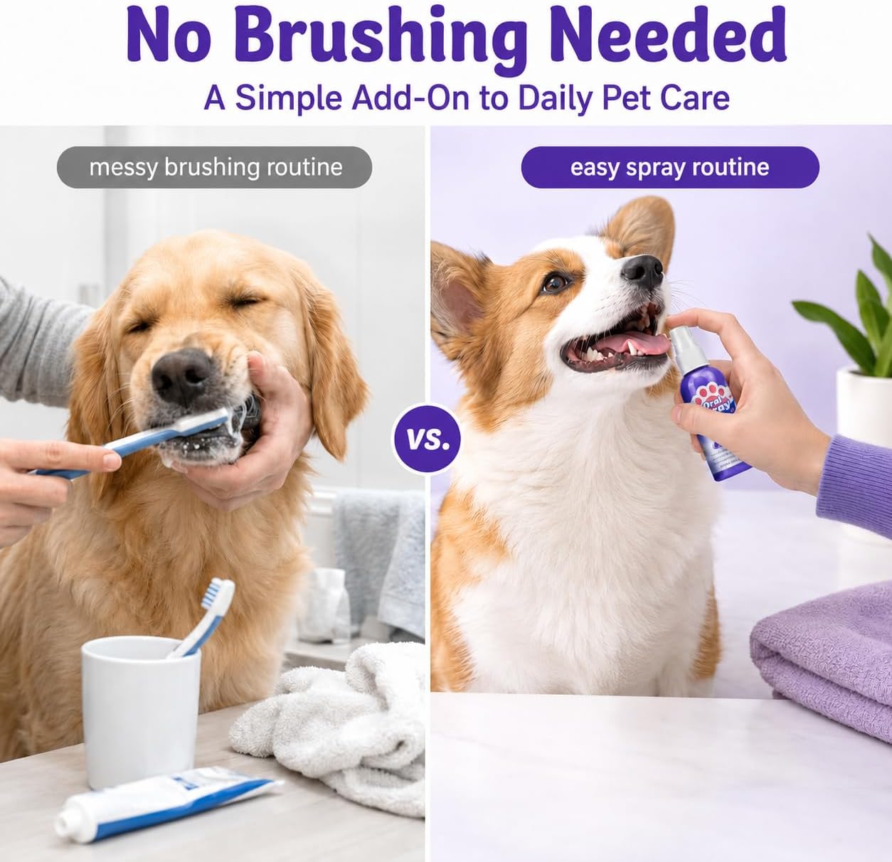 Pet Oral Care Spray for Dogs & Cats, Dog Dental Spray & Breath Freshener, No-Brush Teeth Cleaning Support, Helps Maintain Clean Teeth & Fresh Breath, Daily Dog Mouth Spray for Home & Travel