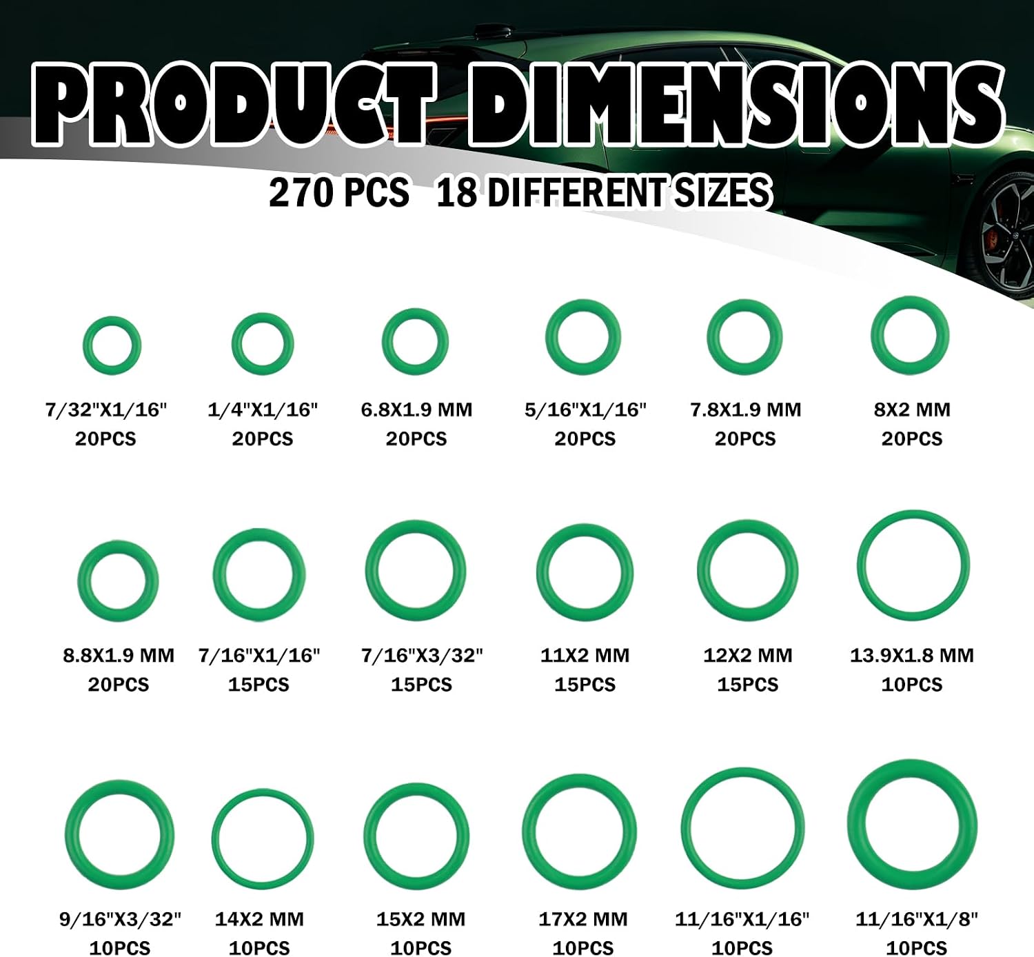 270PCS Rubber AC O Ring Kit Automotive,18 Sizes Flexible AC O Ring Assortment Kit for Car ACS System Tight Sealing,Portable ACS Gasket Kits Car Accessories with Storage Box