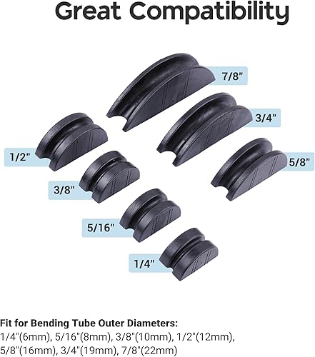 Miniatura 5 de Juego de doblador de tubos, para 1/4 a 7/8 pulgadas de diámetro exterior, kit de doblador de tubos de trinquete de 90°, herramientas de doblado de