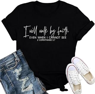 Christian Shirts for Women I Will Walk By Faith Religious Tee