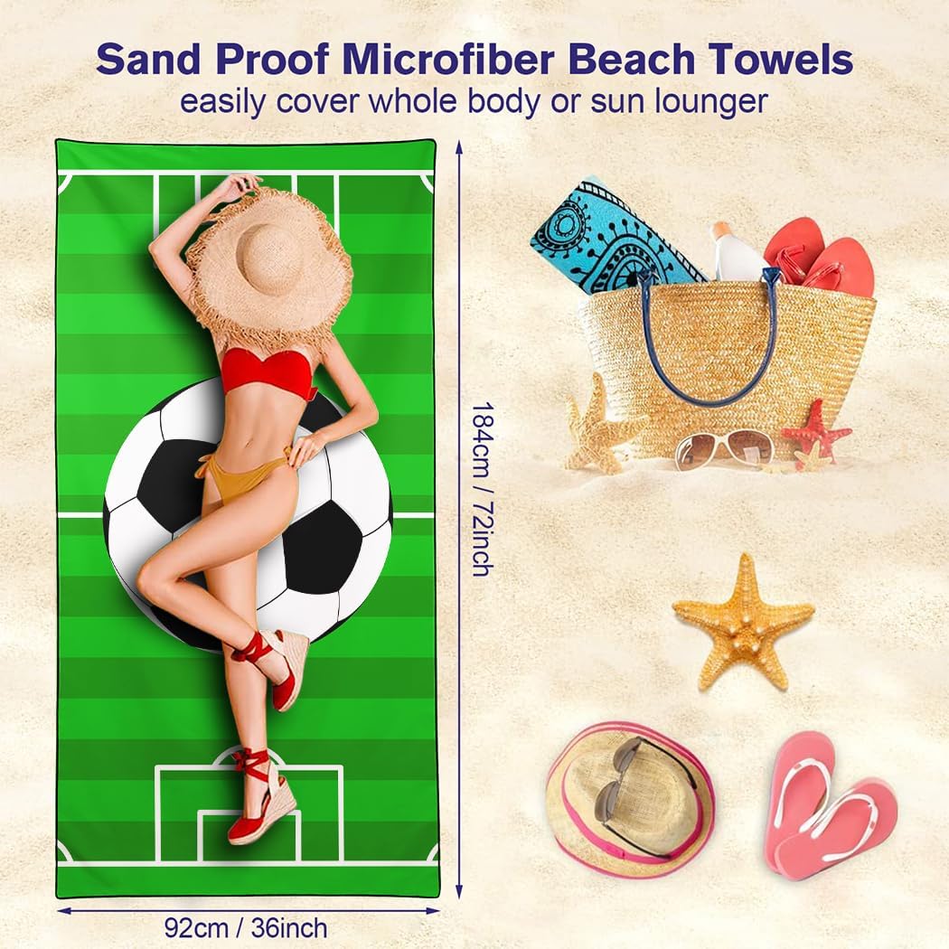 Football Field Beach Towel Oversized 36"x72"Quick Dry Sand-Free Thin Lightweight Microfiber Soccer Towels for Swim Camping Travel