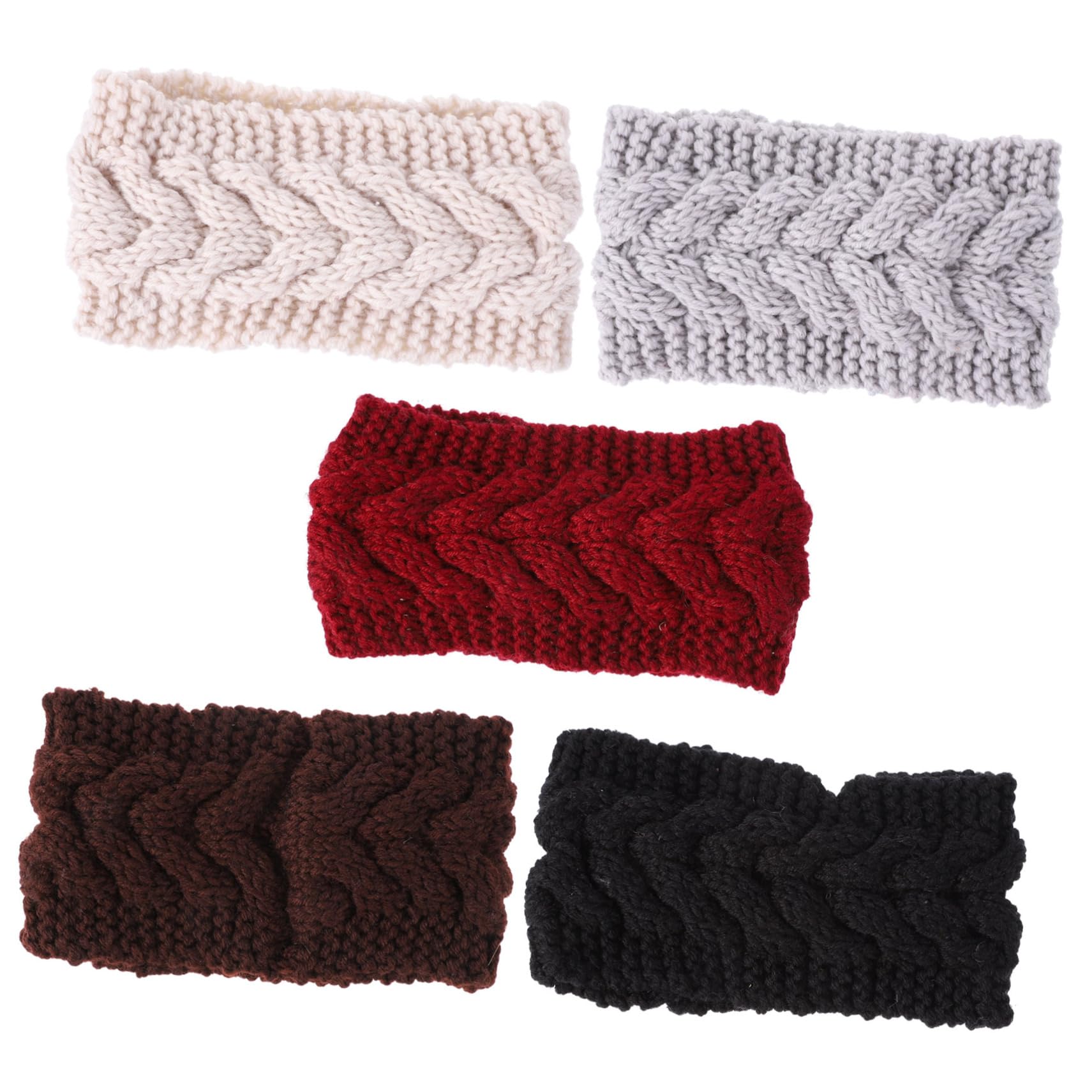 TENDYCOCO Knitted Warm Headbands Set 5pcs Ear Warmers Soft Elastic Turban Comfortable for Cold Weather Protection