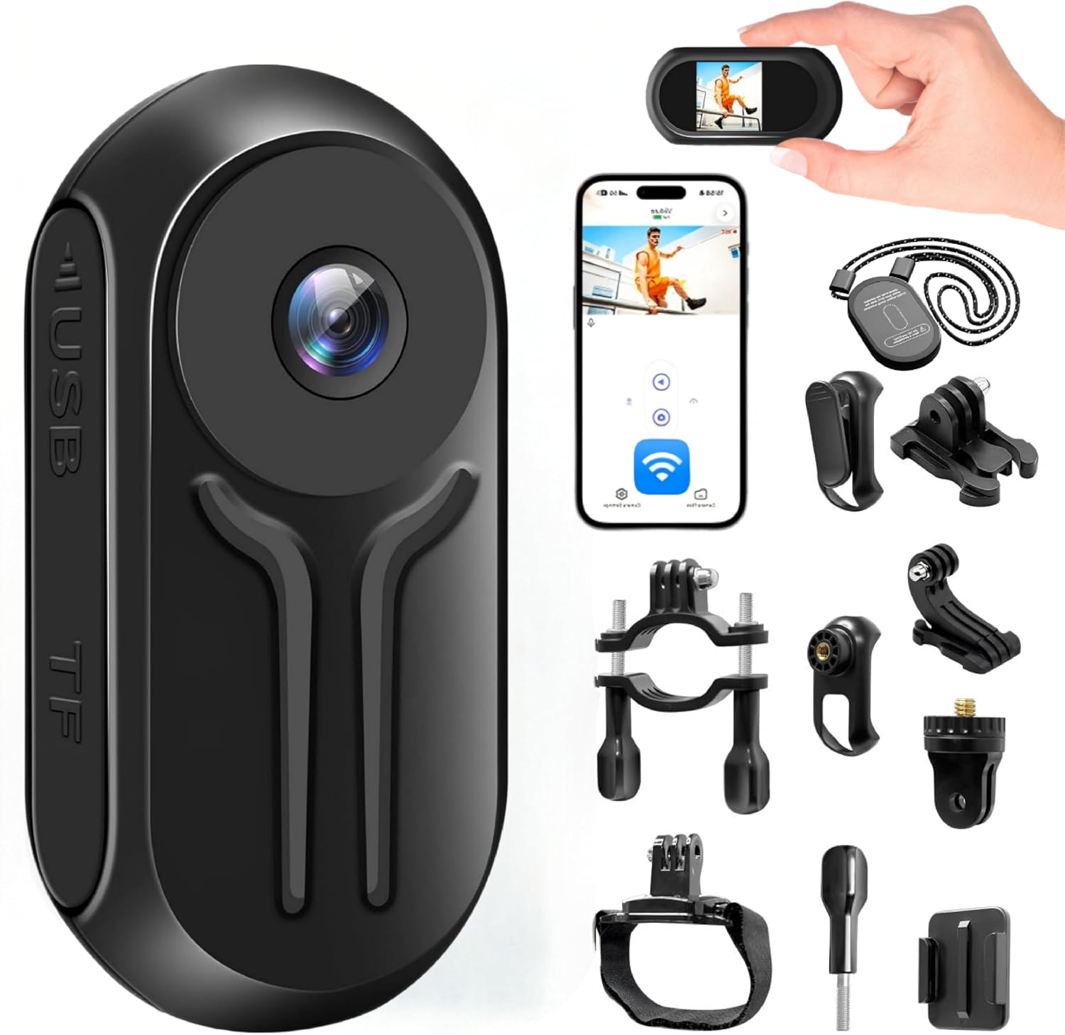 4K Mini Body Camera, Wearable Action Body Cam, Sports Action Camera Thumb Size Hands-Free Recording Body Worn Camera, Portable Camcorder Mount Anywhere for Work, Travel,Fishing (Black, 128, GB)