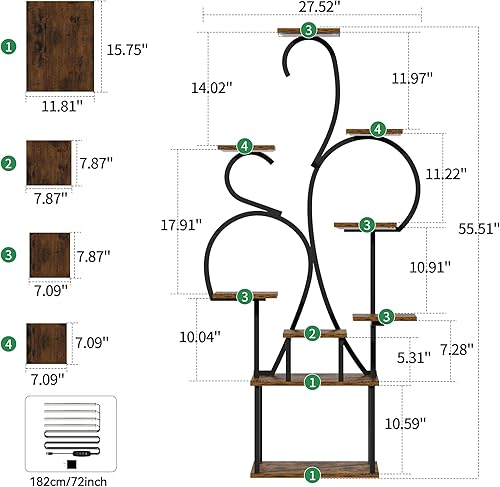 Miniatura 7 de POZILAN Soporte para plantas de interior con luces de cultivo, estante de esquina de 55 pulgadas de alto, estante de luz de cultivo de 9 niveles,