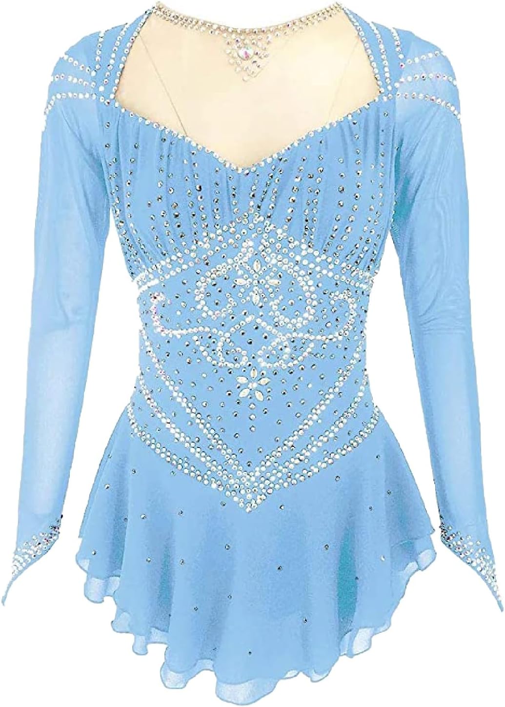 フィギュアスケート衣装女性女の子衣装ラインストーンアイススケートトレーニング