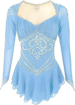 Figure Skating Costume for Women Girls Outfit with Rhinestone Ice Skating Training