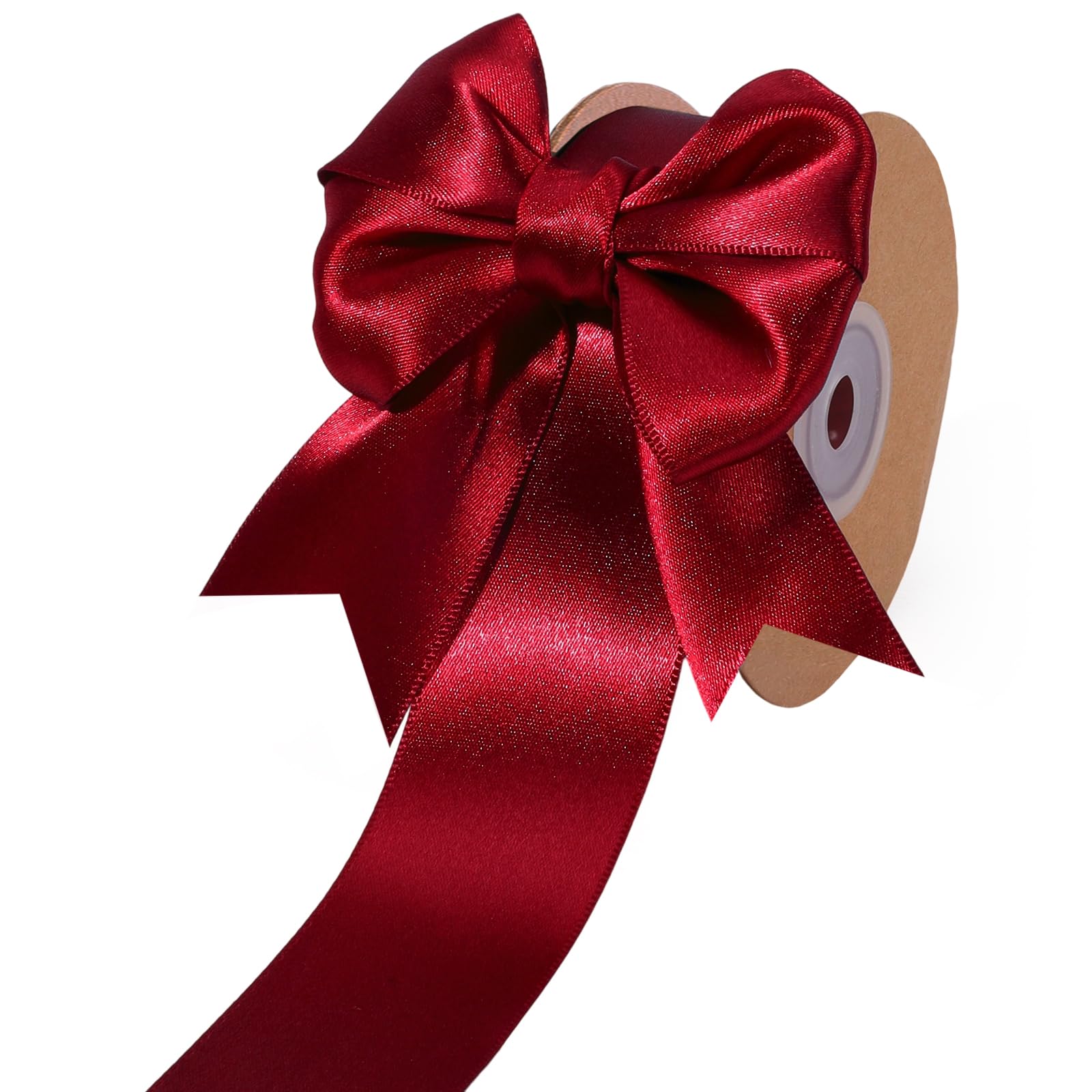 LaRibbons Burgundy Satin Ribbon 1 1/2 Inch 50 Yards, Luxury Double Faced Red Silk Ribbon for Flower Bouquet Crafts Gift Wrapping Wedding Bow Christmas