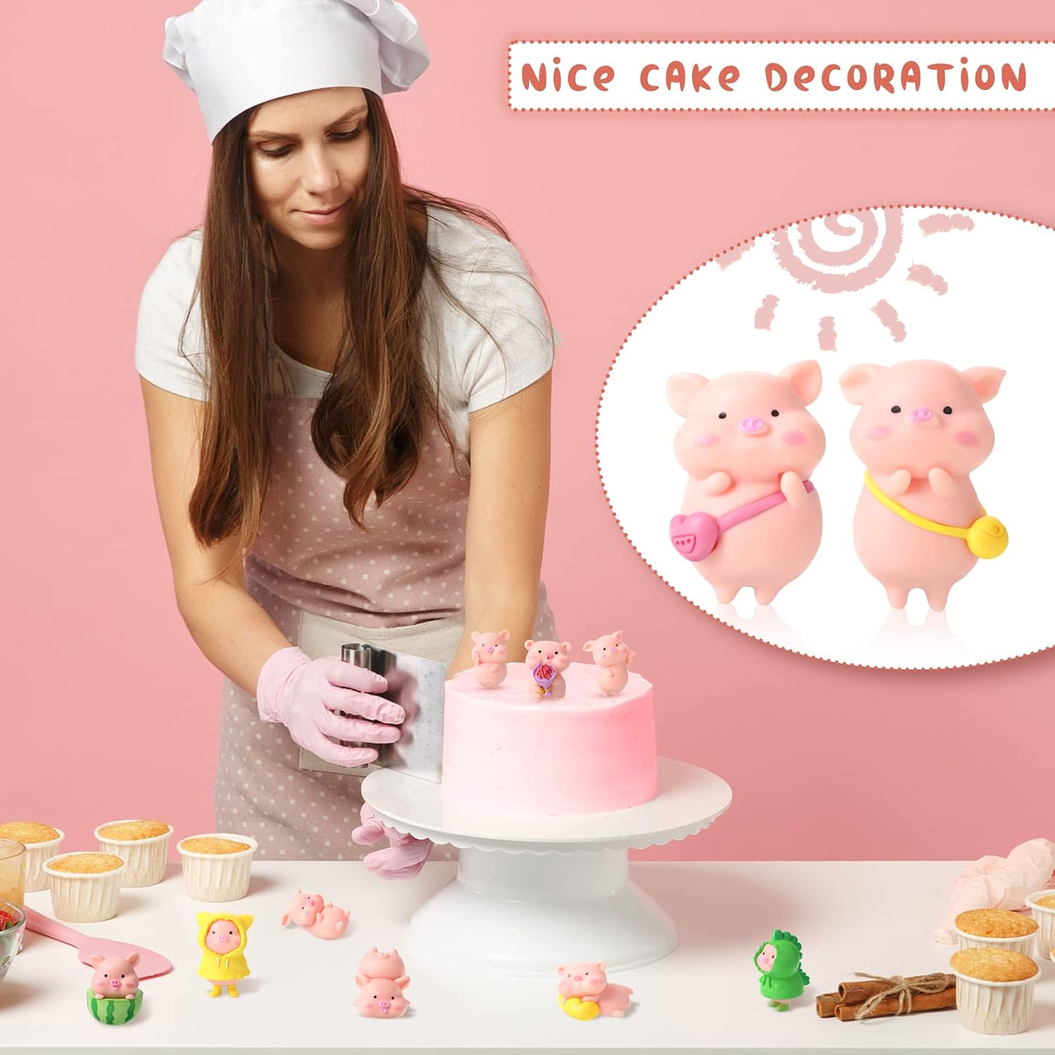 Leitee 19 Pcs Pig Mini Figurines Bird Dog Cat Figure Animal Set Cute Figurine Pig Cake Toppers for Home Desk Birthday Party Decorations(Classic)