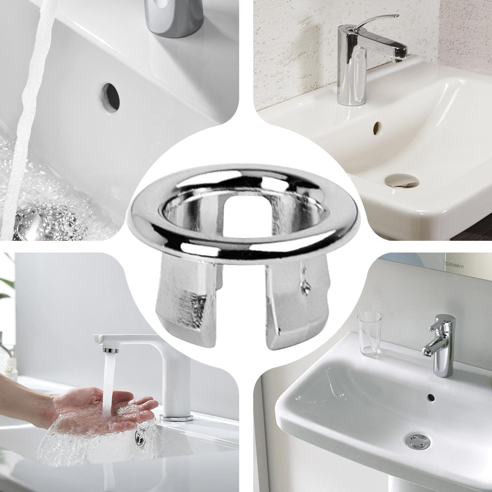 Gootsteen overloop ring, wastafel overloop sierring | 22-24 mm dubbellaags stevig gootsteengat ronde overloopafdekking voor badkamer