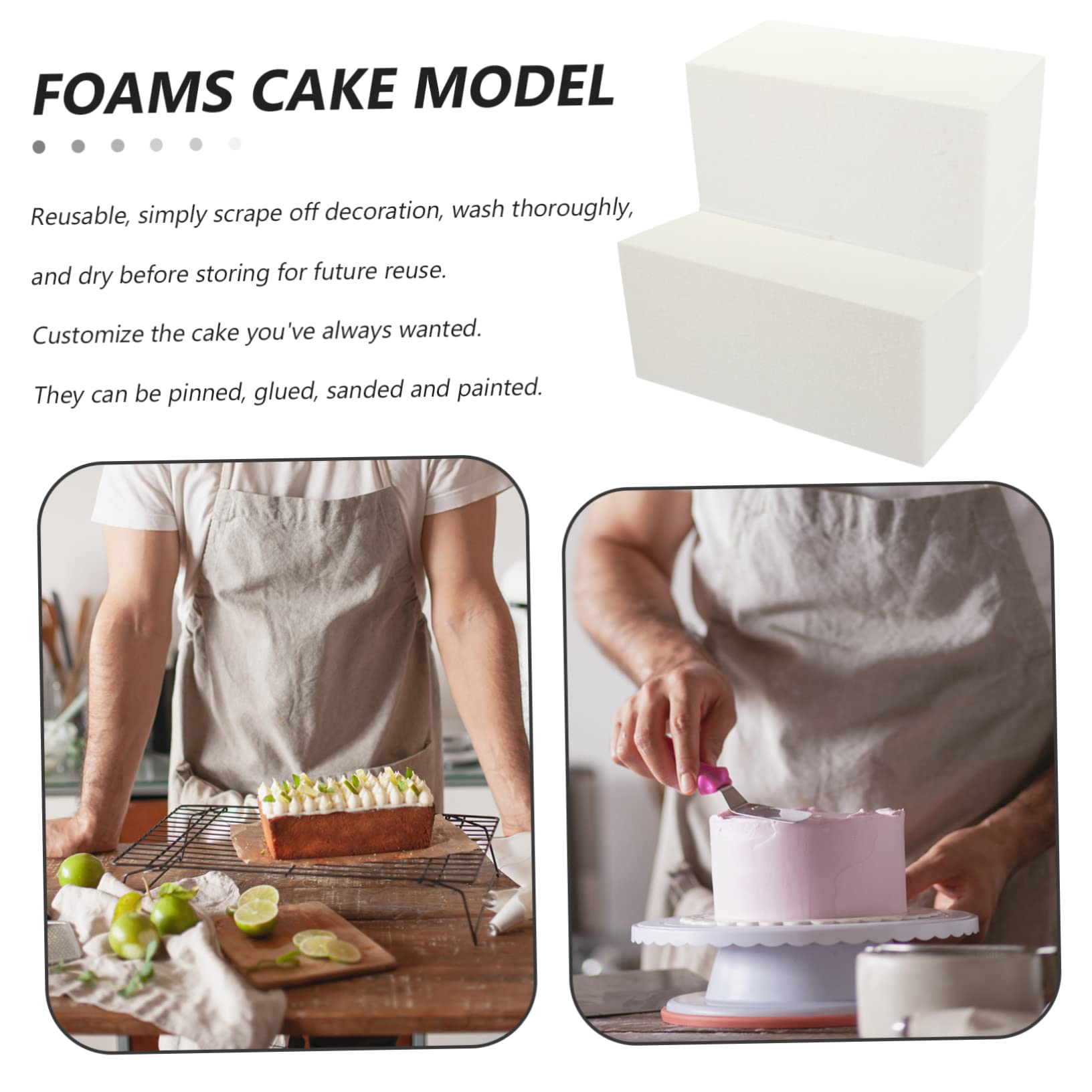 18 Pollici Cubo di Schiuma Manichini per Torta dalla Forma Creativa Torta Finta Riutilizzabile Basi per Torta Multifunzione Modello di Torta Multifunzione con Cakey Bianca