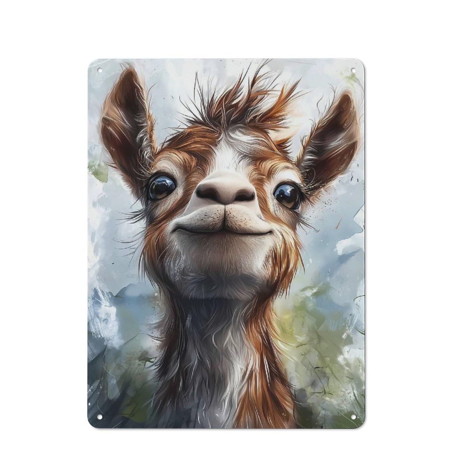 Junmoney Smiling Alpaca Portrait Metal Sign 40X30cm With For Home Bar Wall, Vintage Decor, Wall Decoration For Home Bars And Entertaining Spaces