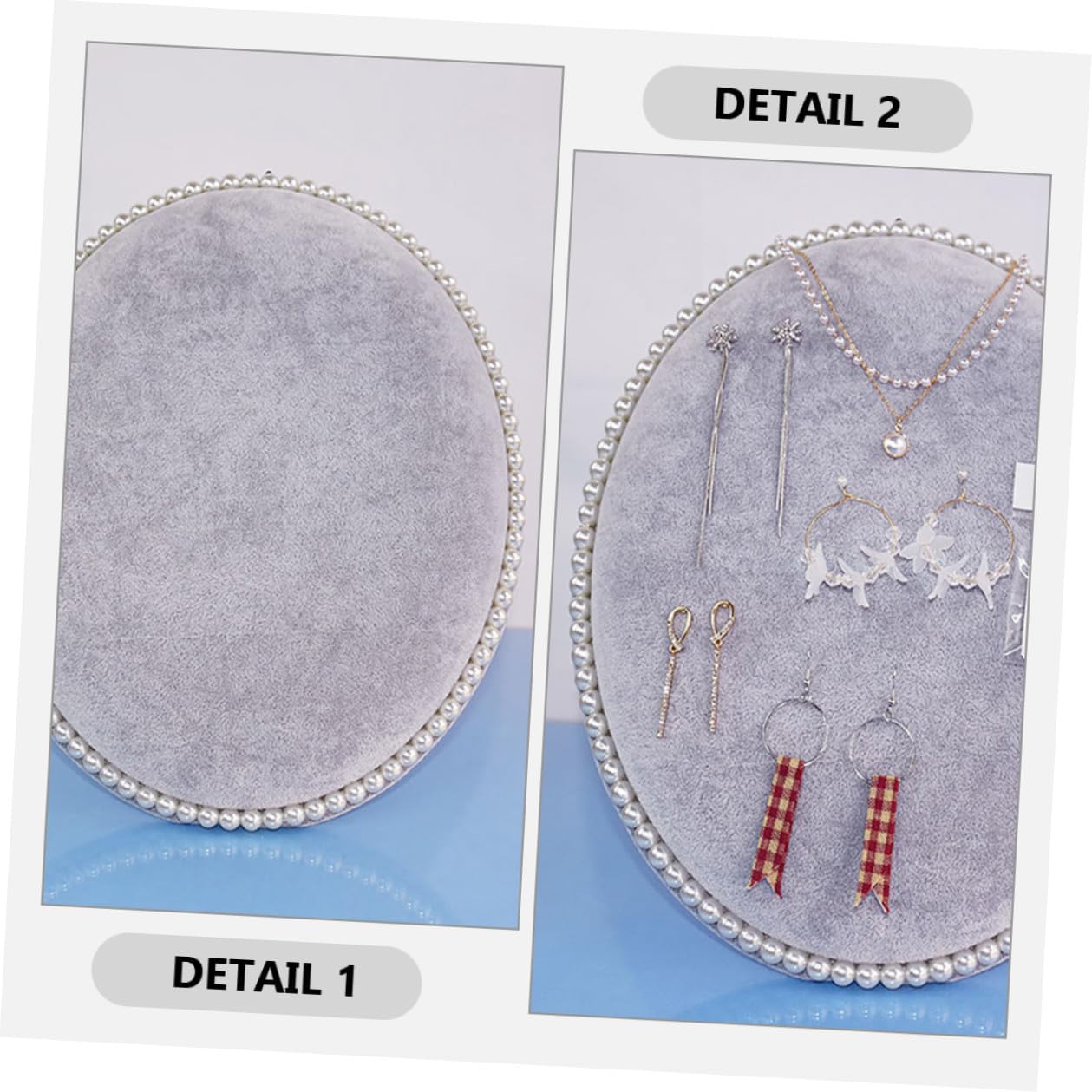 Oval Earring Holder Stand Large Wall-mounted Jewelry Organizer with Pearl Gray Velvet Panel, Earring and Necklace Display Rack for Home Accessory Storage