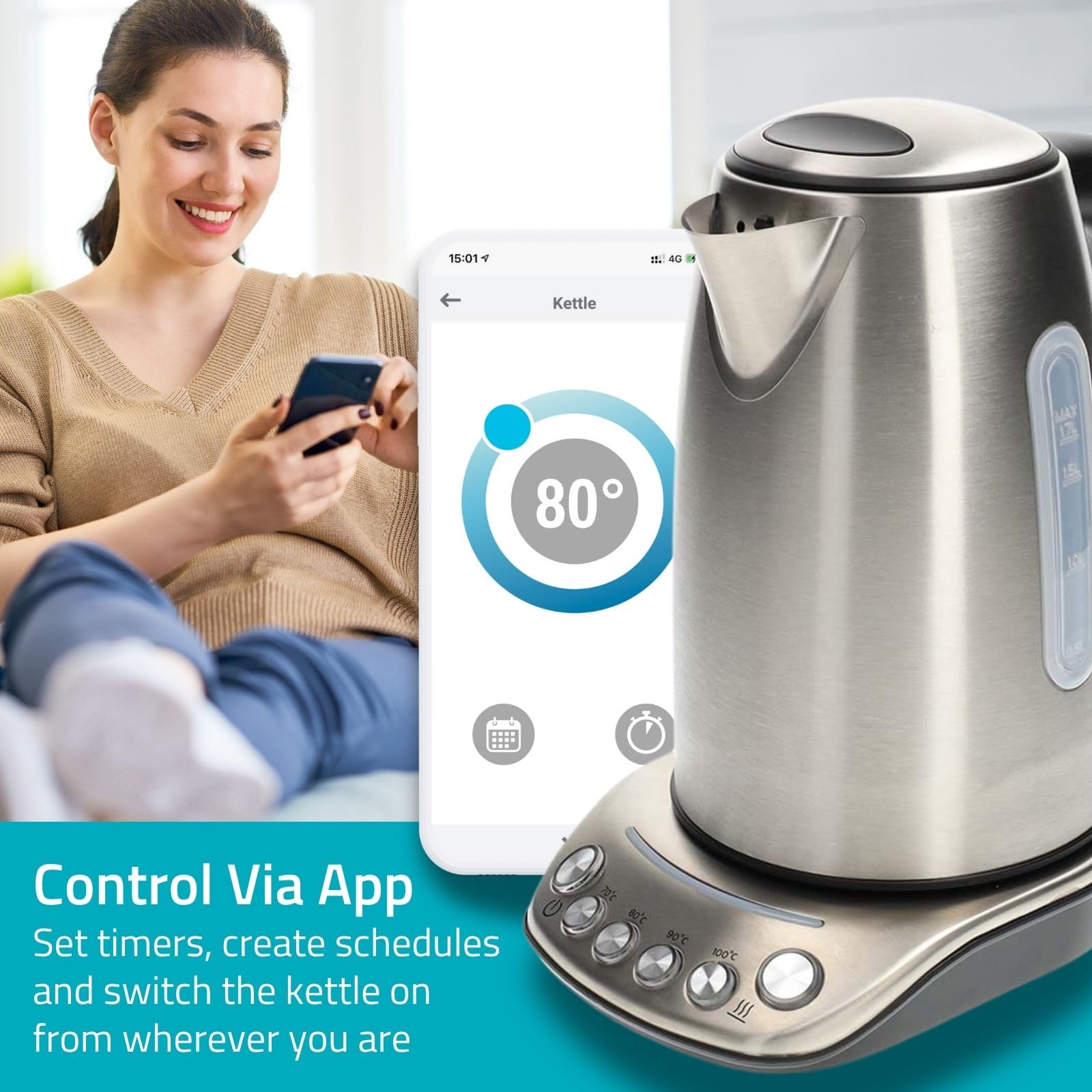 Bollitore Elettrico In Vetro Nero 1,7L - 2200W Con Luce LED Blu E Girevole 360°