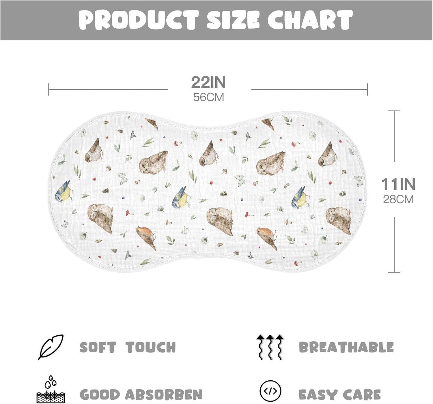 vvfelixl Baby Burp Cloths Owl Sparrow Robin Birds Baby Newborn Cotton Burping Cloths Set Baby Washcloths 4 Pack White