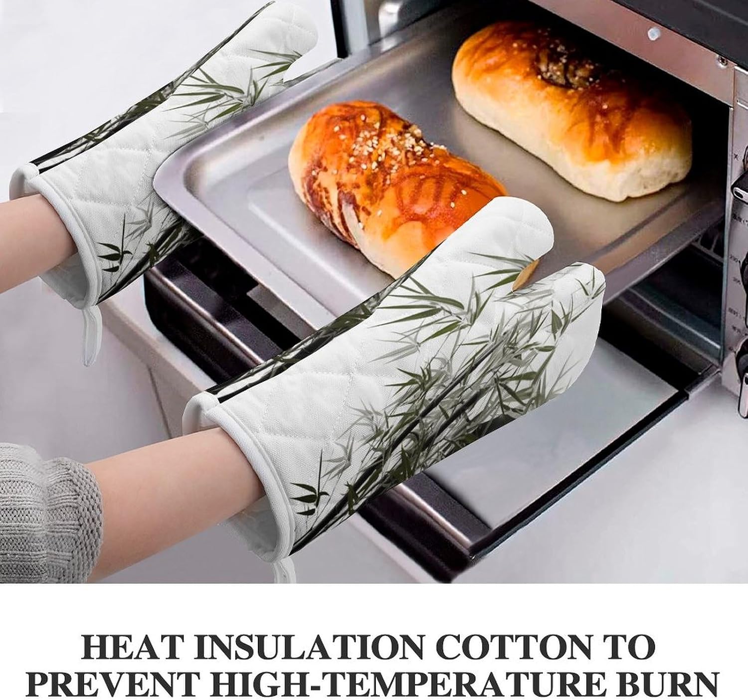 2 Pcs Oven Mitts Heat Resistant Kitchen Gloves Soft Safety Asian Oven Glove for Microwave, Barbecue