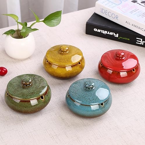 Miniatura 2 de Hoobar Cenicero de cerámica con tapa redonda, cenicero con depósito de agua para el hogar y la oficina, gran regalo para fumadores