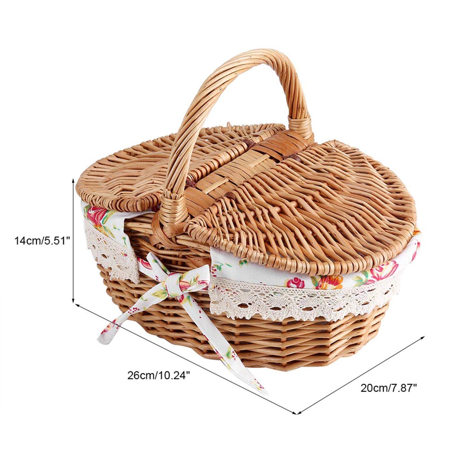 GLOGLOW Wicker Picnic Basket With Double Lids, Floral Lined Picnic
