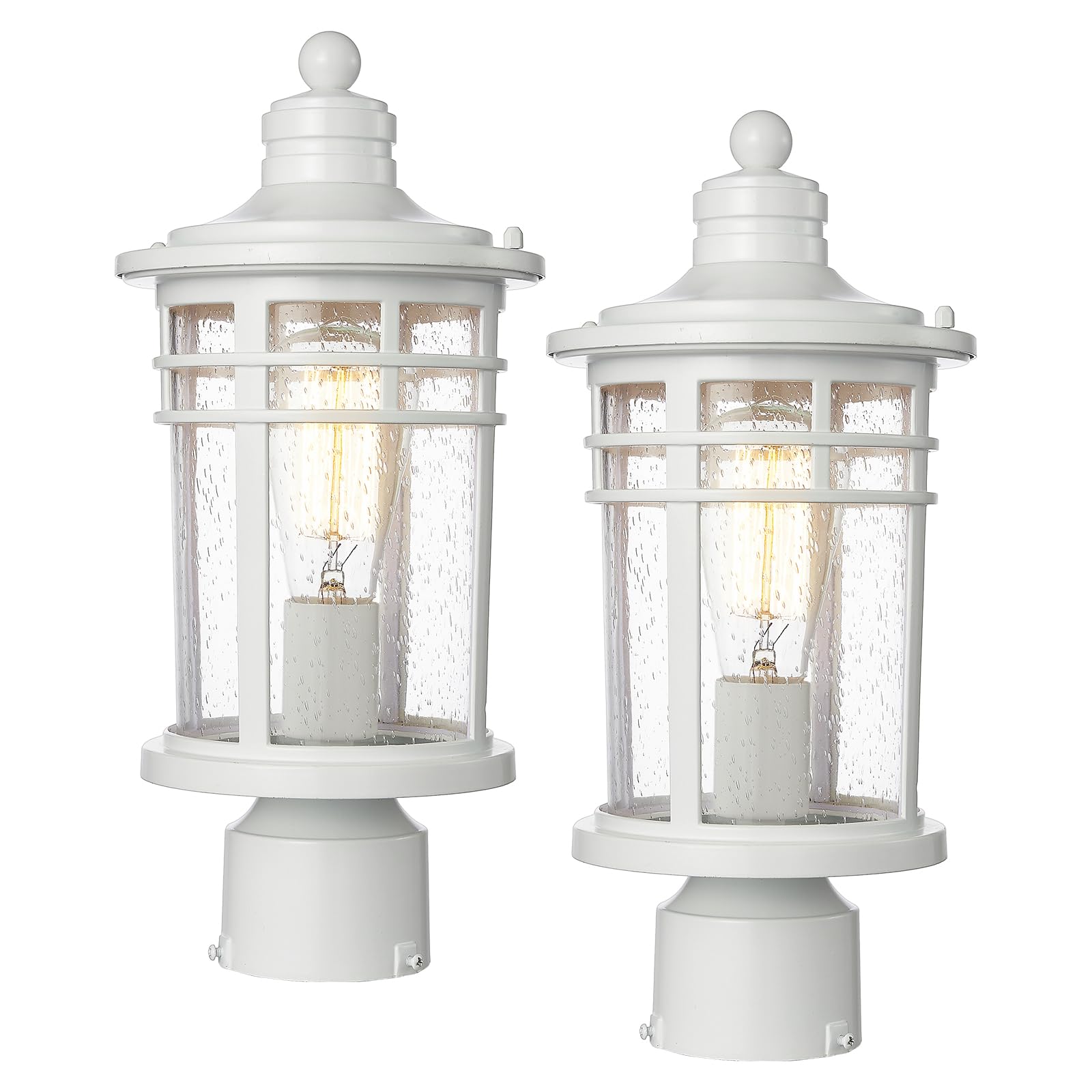 Darkaway Outdoor Post Lights Lamp Posts Outdoor Lighting, Waterproof Aluminum Post Lights Outdoor Light Fixtures with Glass, Light Posts for Outside Patio Yard (2 Pack, White)