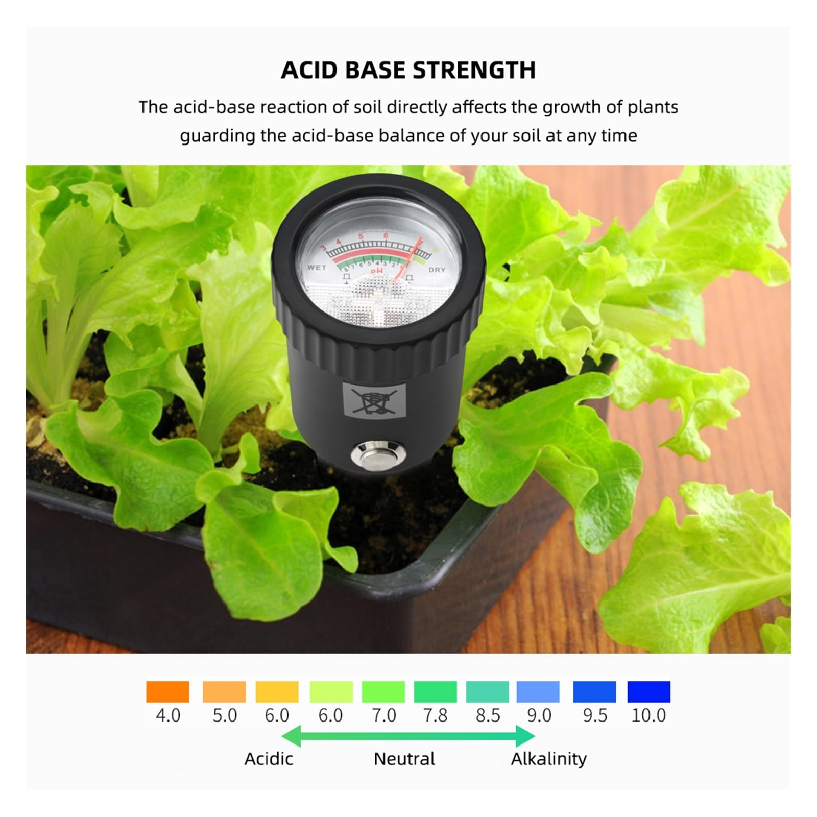Medidor de humedad del suelo Medidor de PH de humedad del suelo de mano probador de humedad y acidez sonda de Sensor de Metal 3 ~ 8ph higrómetro sin batería for plantar herramienta de jardín Fiable y