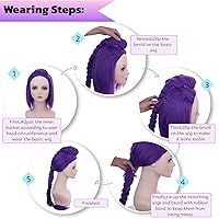 Vista 24 de Peluca trenzada negra con flequillo para niños, peluca larga y recta con 2 coletas, pelucas sintéticas para niñas, pelucas sintéticas con gorra