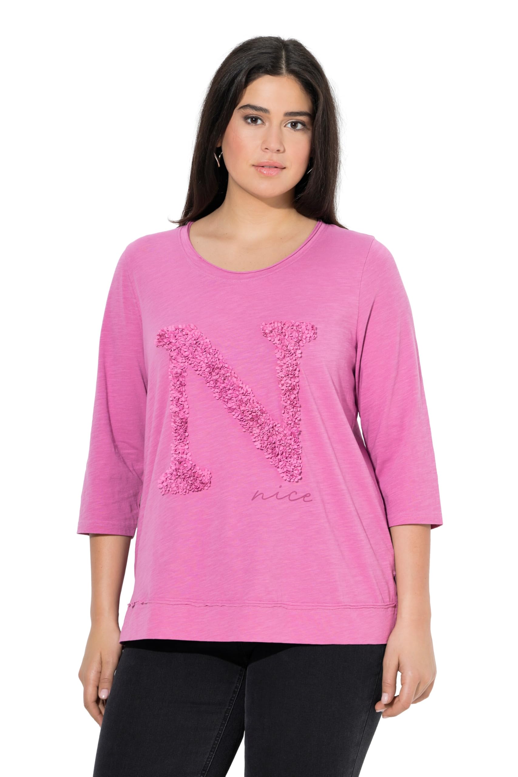 Ulla Popken Damen große Größen Übergrößen Plus Size Shirt, Nice, Classic, Rundhalsausschnitt, 3/4-Arm 842065