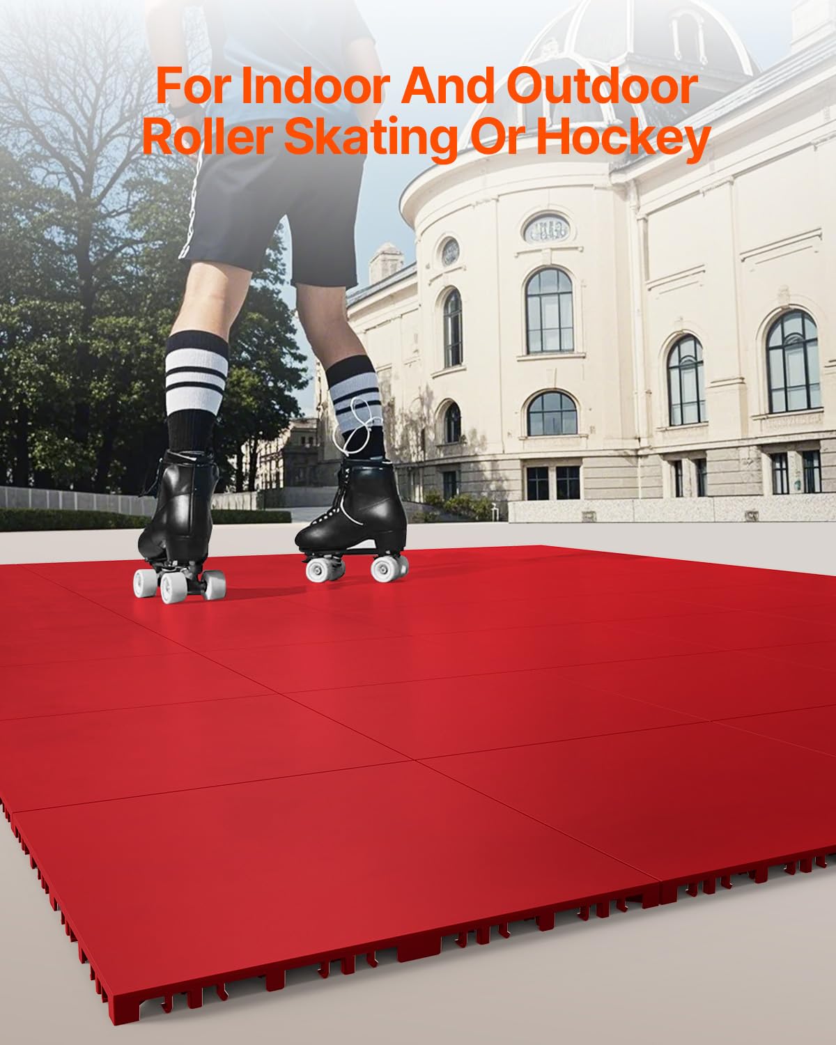 VEVOR Azulejos de Suelo para Hockey sobre Césped Artificial, 8 Piezas, 315 x 315 x 16 mm, Rojo