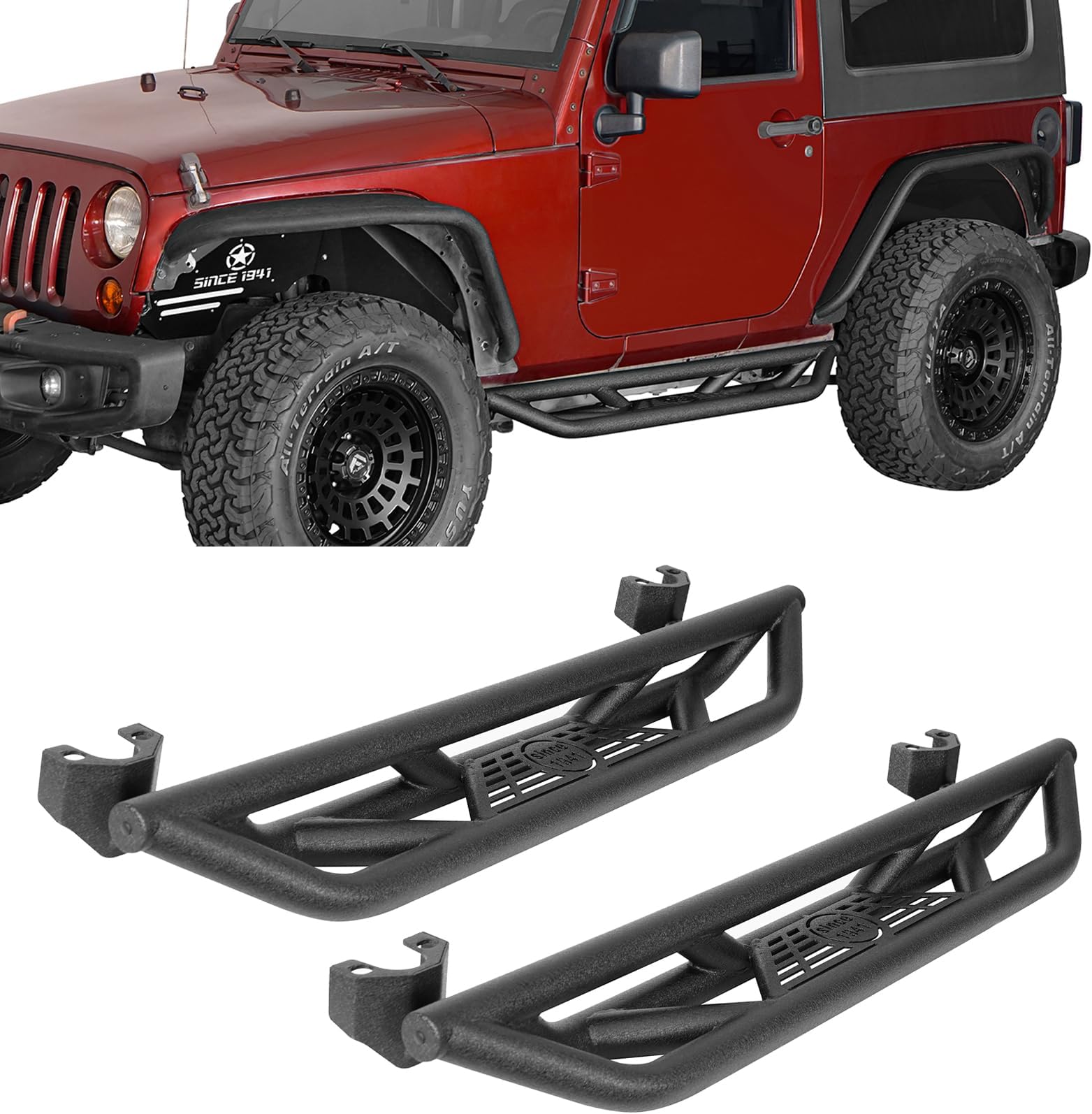 Hooke Road Wrangler JK Running Boards 2 Doors, 5.58" Drop Side Step Rails Nerf Bars for 2007-2018 Jeep Wrangler JK 2-Door