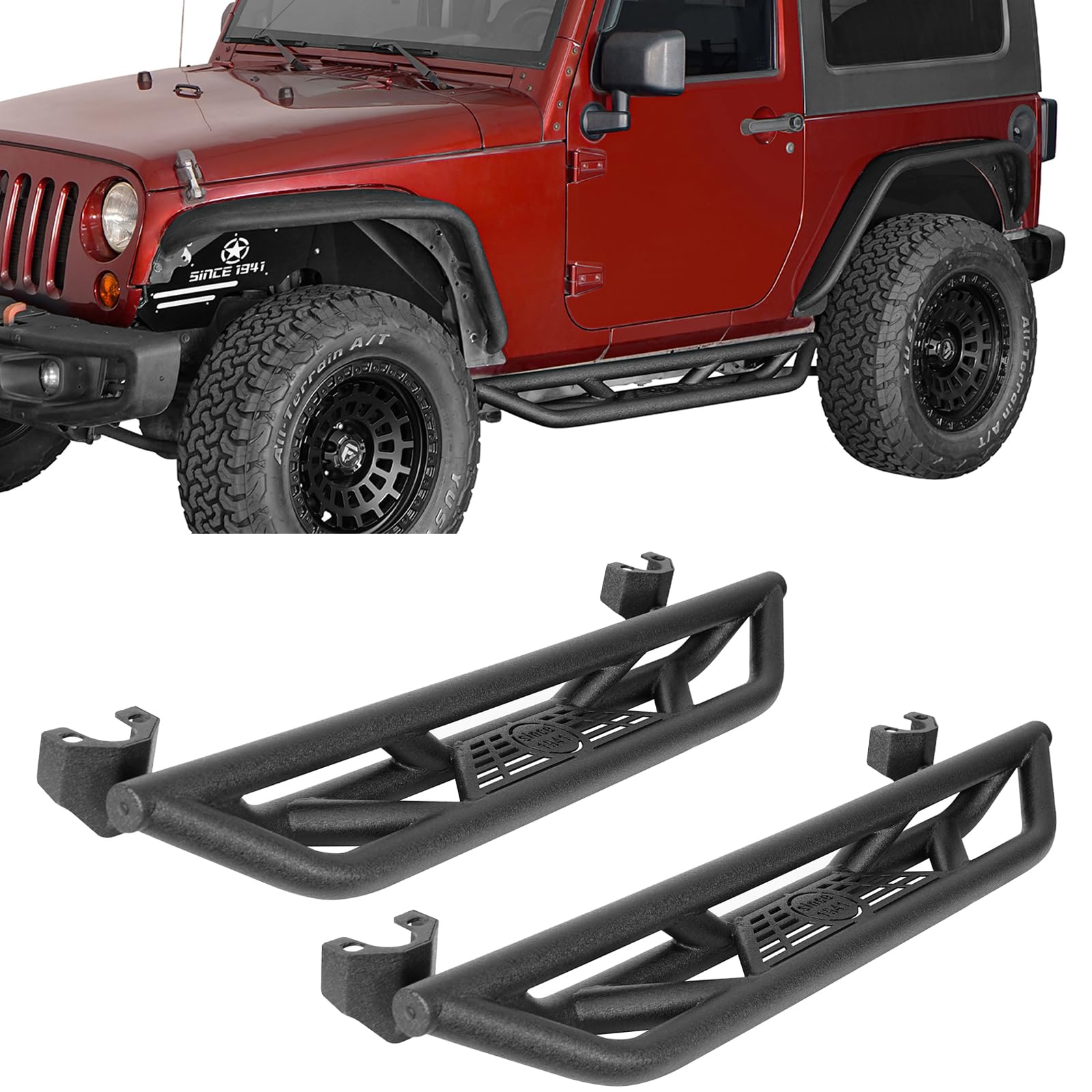 Hooke Road Wrangler JK Running Boards 2 Doors, 5.58" Drop Side Step Rails Nerf Bars for 2007-2018 Jeep Wrangler JK 2-Door