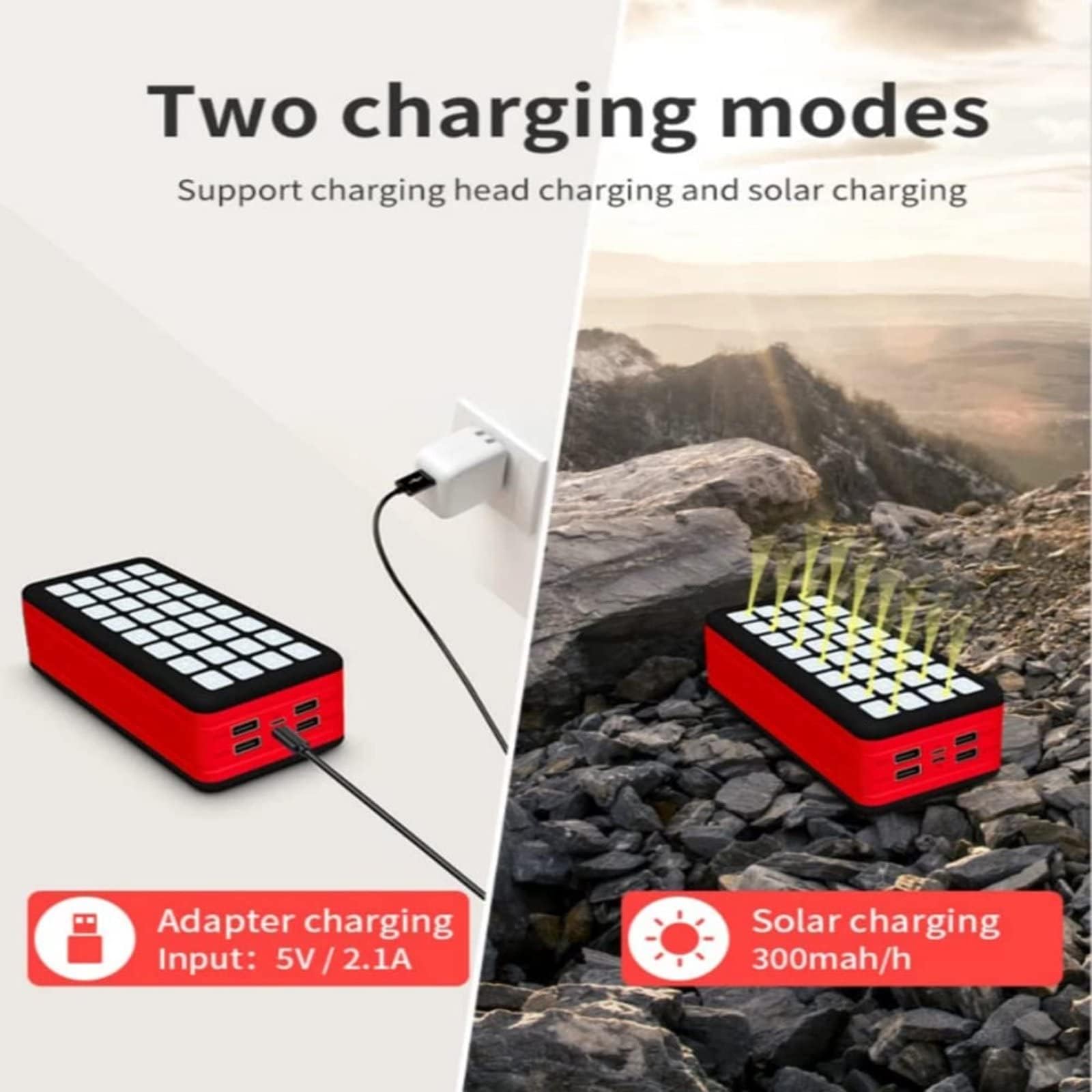 Banco De Energía De 50000 Mah, Linterna De 32 LED, Cargador Portátil De 10 W con 4 Salidas USB Y 2 Entradas, Batería Externa De Gran Capacidad para Teléfonos Y Dispositivos Móviles.