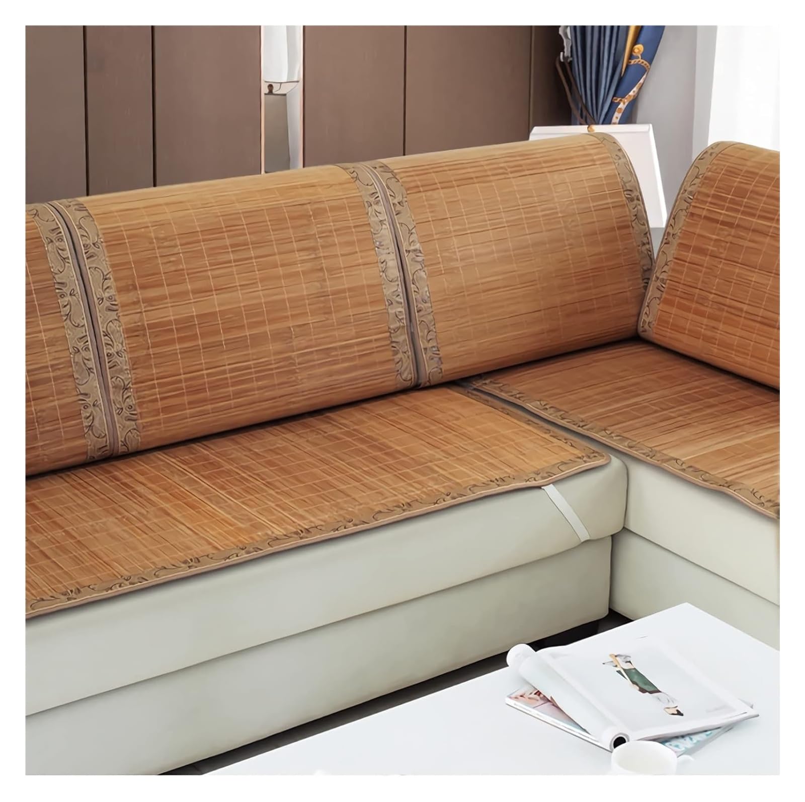 QCKNKMGG Cooling Bamboo Sofa Mat, Cooling Bamboo Sofa Mat Non Slip Multicolor 60-80x160-210cm(G,60 * 210cm)