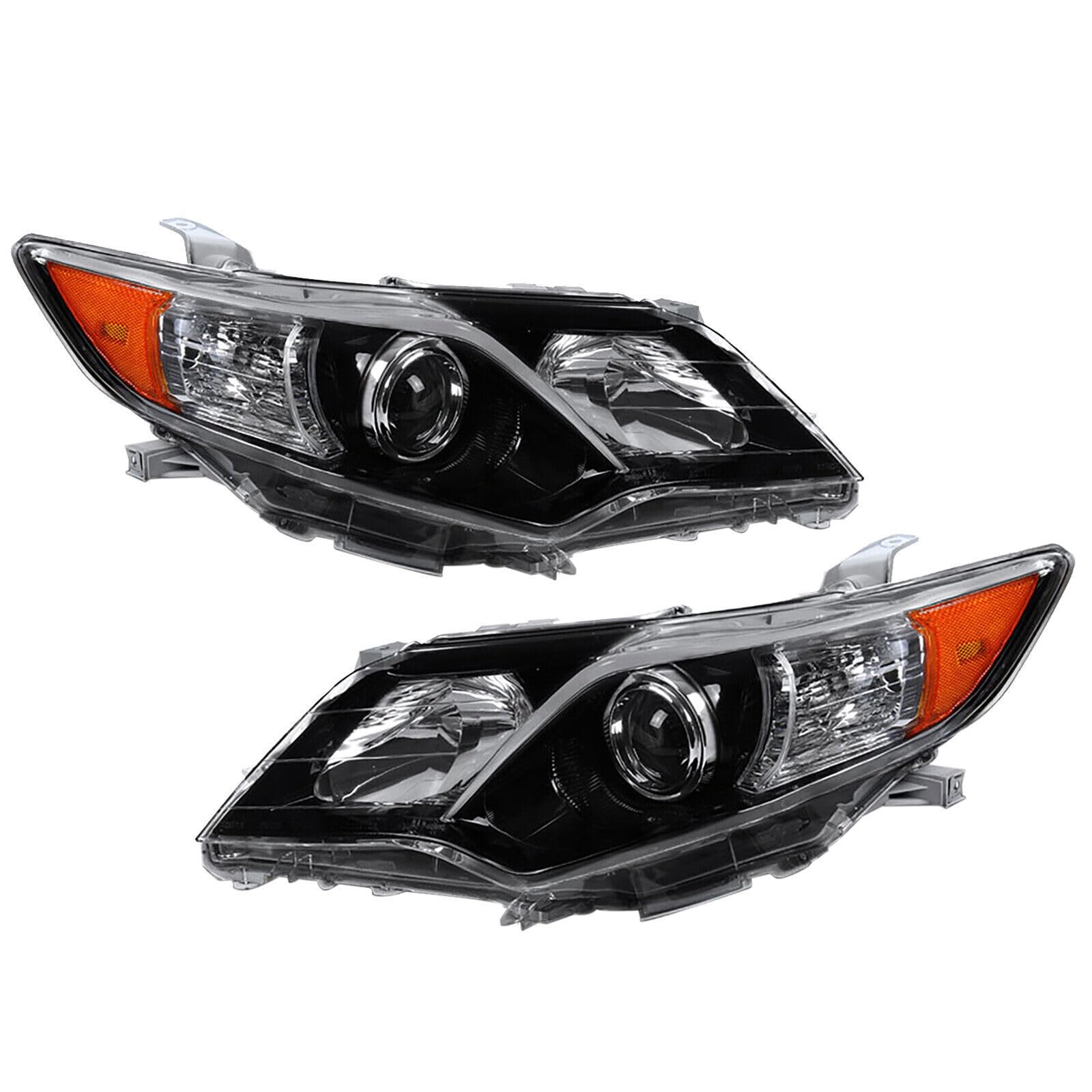 Front Headlight Assembly For 2012 2013 2014 Toyota Camry SE,Left Driver+Right Passenger Side Replacement,Projector Headlamp Black Housing Clear Lens