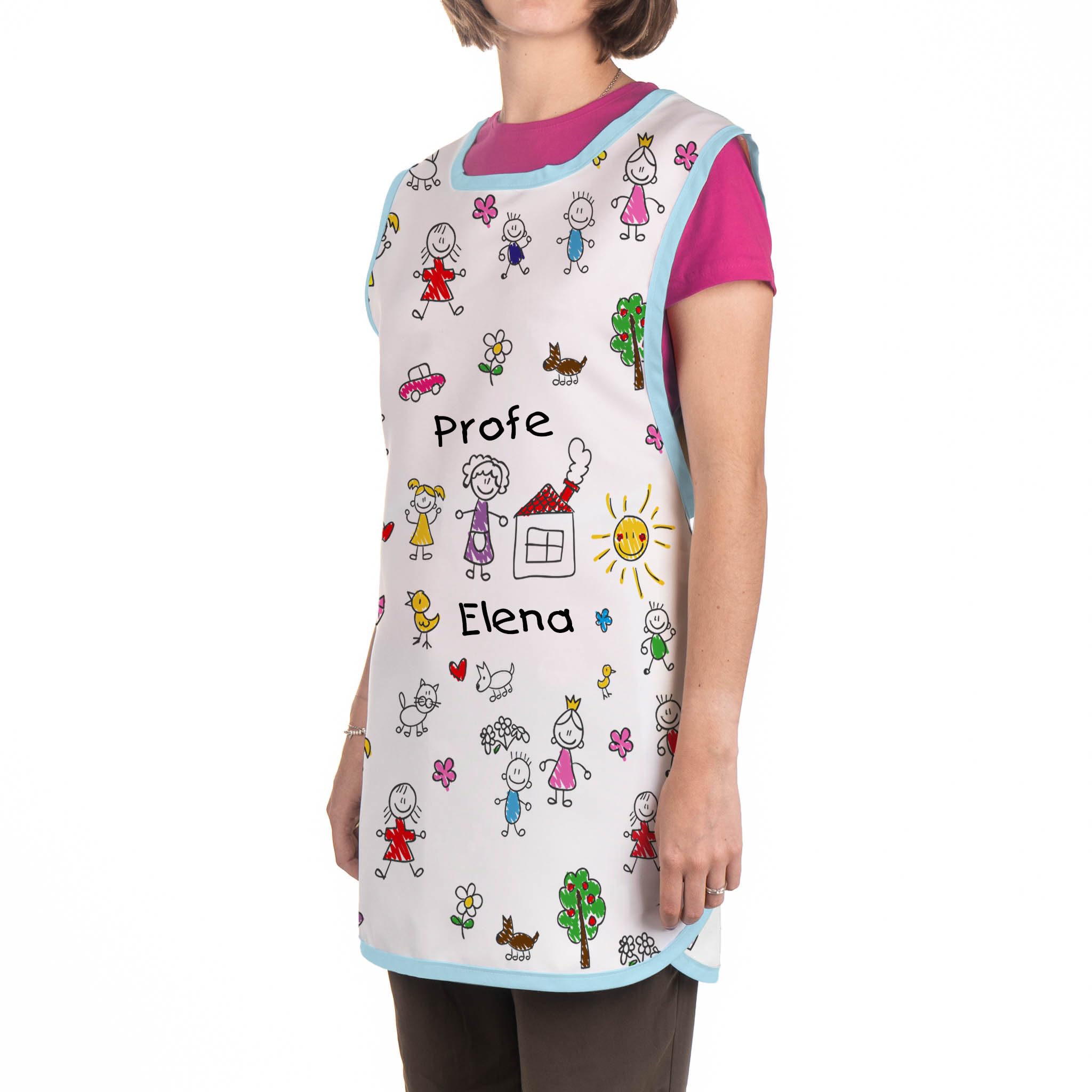 Wanapix Estola Maestra Personalizada con Nombre o Texto Babi Profesora personalizable Bata profesora Guardería, Infantil, Primaria Casulla maestra Azul - Dibujos infantiles, Talla única