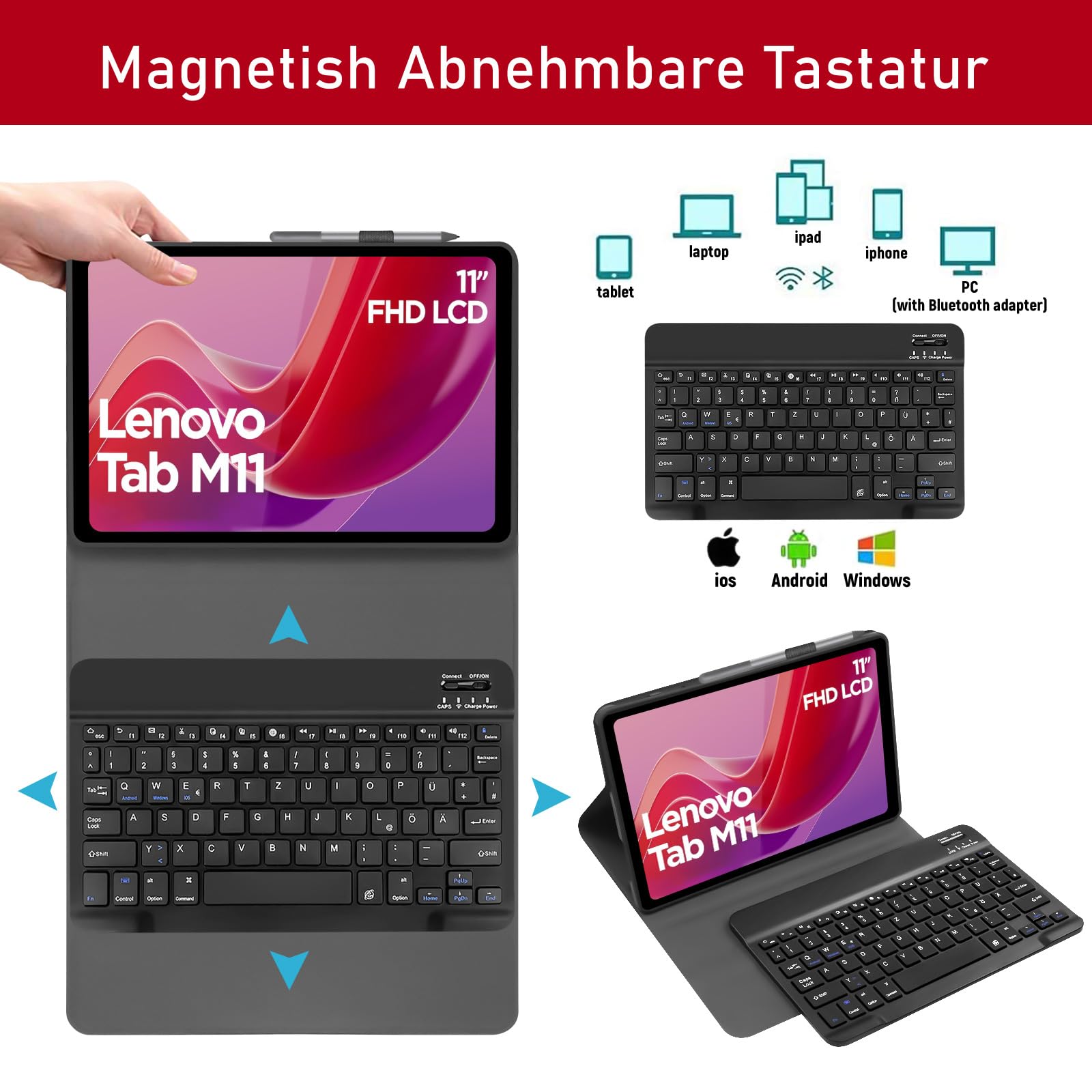 Étui Avec Clavier Pour Lenovo Tab M11 11" 2024 Disposition Britannique