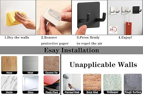 Miniatura 7 de Vanloory Ganchos para toallas de baño, paquete de 5 ganchos de doble punta, gancho resistente para bata montado en la pared, colgador de toallas de