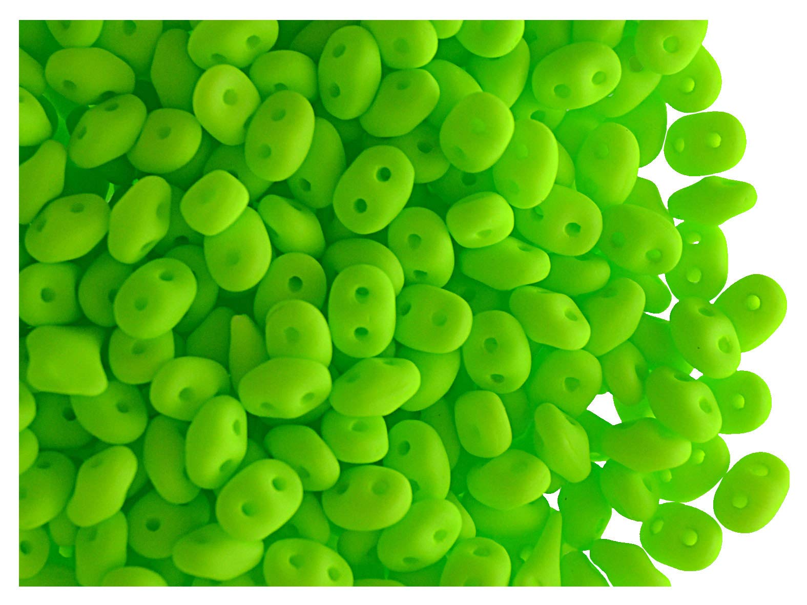 10 Grams (0,35 Ounces) Czech Two Hole Seed Beads SuperDuo 2.5x5 mm, Neon Lime