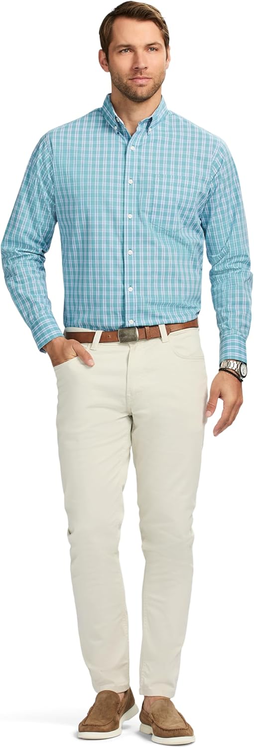 Izod Mens Performance Comfort Long Sleeve Plaid Button Down - Image 3
