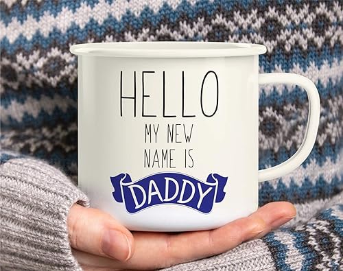 Miniatura 6 de Retreez Taza de café con texto en inglés Hello My New Name is Daddy, de acero inoxidable esmaltado, de 16 onzas, regalo inspirador de cumpleaños