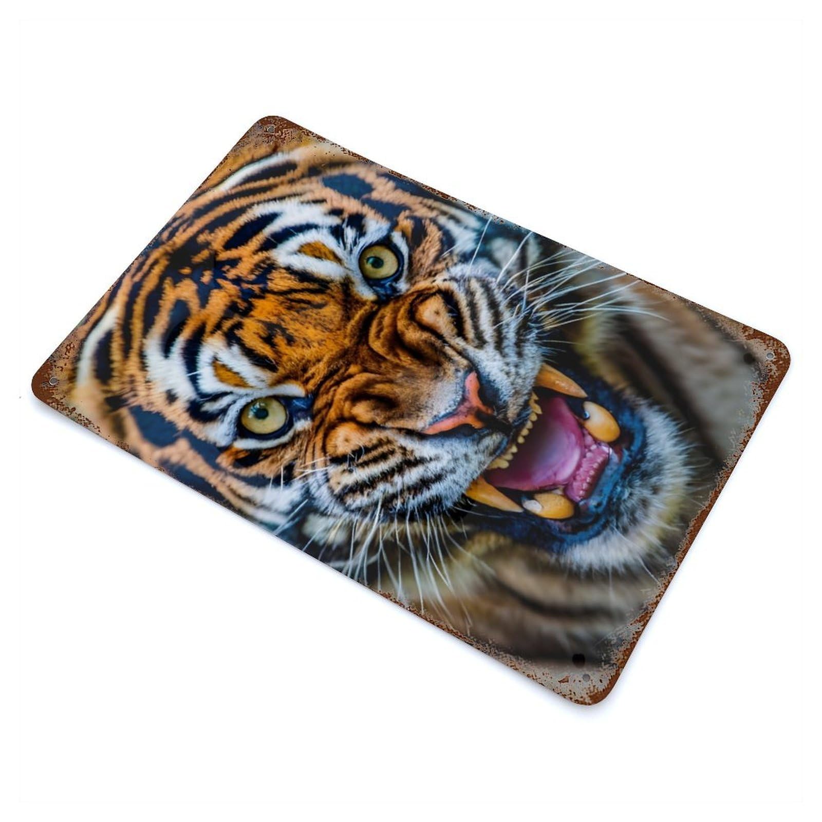Garage Style Tiger Angry Vintage Rust Metal Sign 11.8"x7.9", Vintage Wall Decor for Bar And Workshop