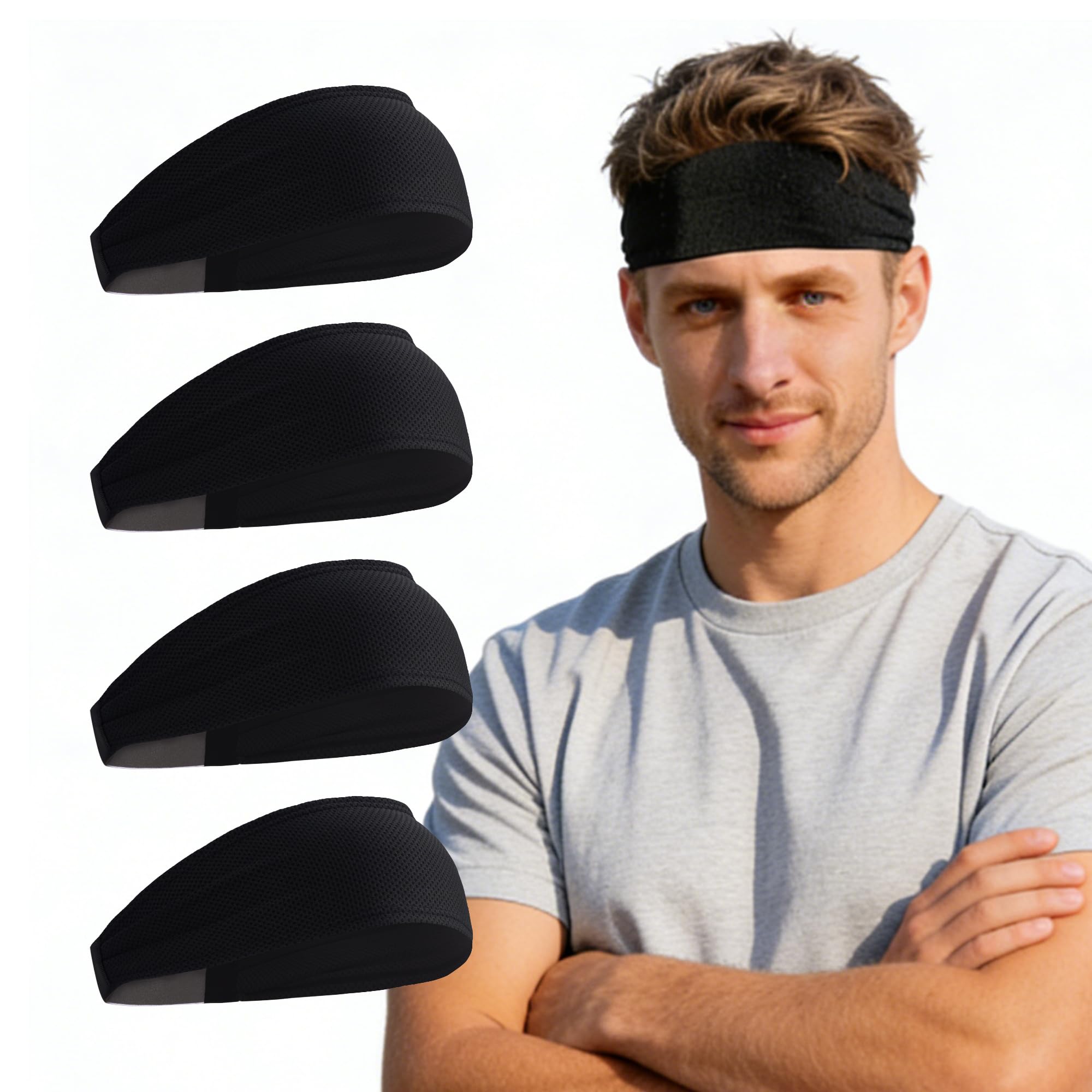 Cooling Headbands for Men 4 Pack, Moisture Wicking Sweat Bands for Gym