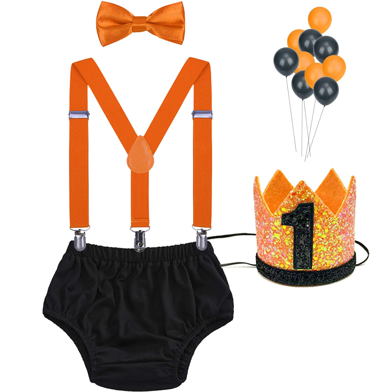 Baby Boys Cake Smash Outfit Bow Tie Suspender Birthday Hat Diaper Cover Sets