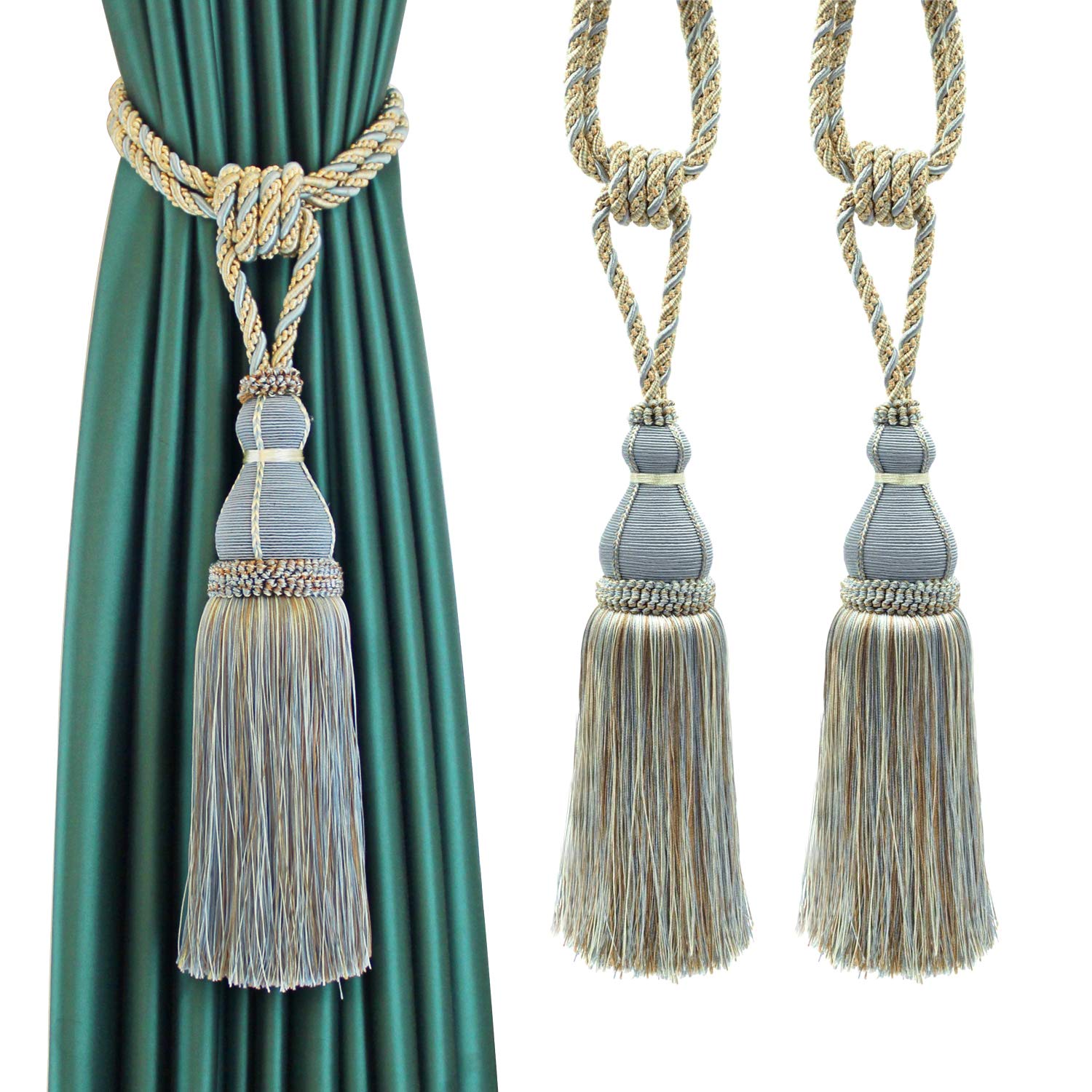 Tassel Curtain Tiebacks， Tassel Curtain Tiebacks Braided Rope For Home Office Decor Multicolor 1/2 pcs(Blu,2pcs)
