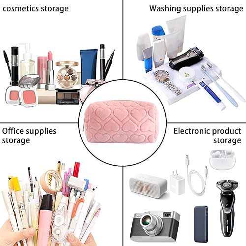 Miniatura 5 de LYDZTION Bolsa de maquillaje de felpa para mujer, bolsa de cosméticos con cremallera, grande, color sólido, bolsa de aseo de viaje, bolsa de aseo de
