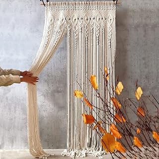 Susire Wall Hanging Decor Macrame Tapestry: 90x180cm Boho Door Curtain Handmade Woven Cotton Yarn Rope Bohemian Doorway Decorations for Bedroom Window Living Room Home Wedding Backdrop Decors