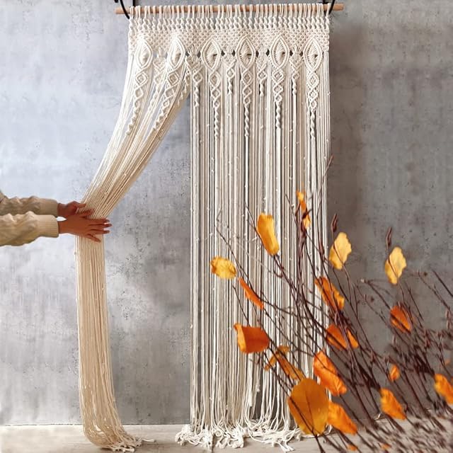 Susire Wall Hanging Decor Macrame Tapestry: 90x180cm Boho Door Curtain Handmade Woven Cotton Yarn Rope Bohemian Doorway Decorations for Bedroom Window Living Room Home Wedding Backdrop Decors