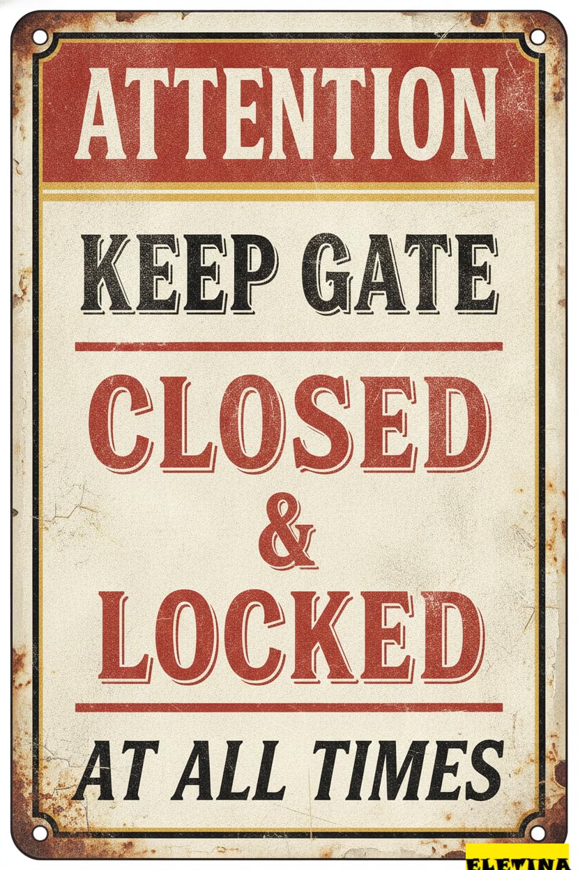 Personalized Sign for Man Cave Attention Metal, Keep Gate Closed And Locked At All Times, 8x12 Inch, Aluminum Private Property Decorative