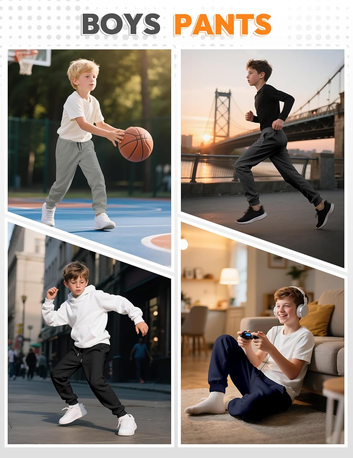Boys Sweatpants Jogger Pants Soft Kids Sweat Athletic Pants with Pockets Drawstring Boys Workout Clothes Size 2-14