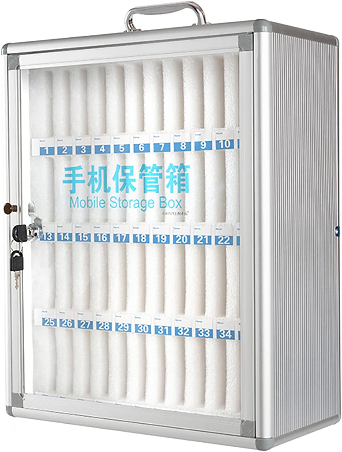 Cell Phone Locker Box for Classroom with Door Locks and Keys Clear Acrylic Jail Storage Cabinet，48-Slot Cell Phone Charging Station & Storage Cabinet with Lockable Security, Portable Phone L