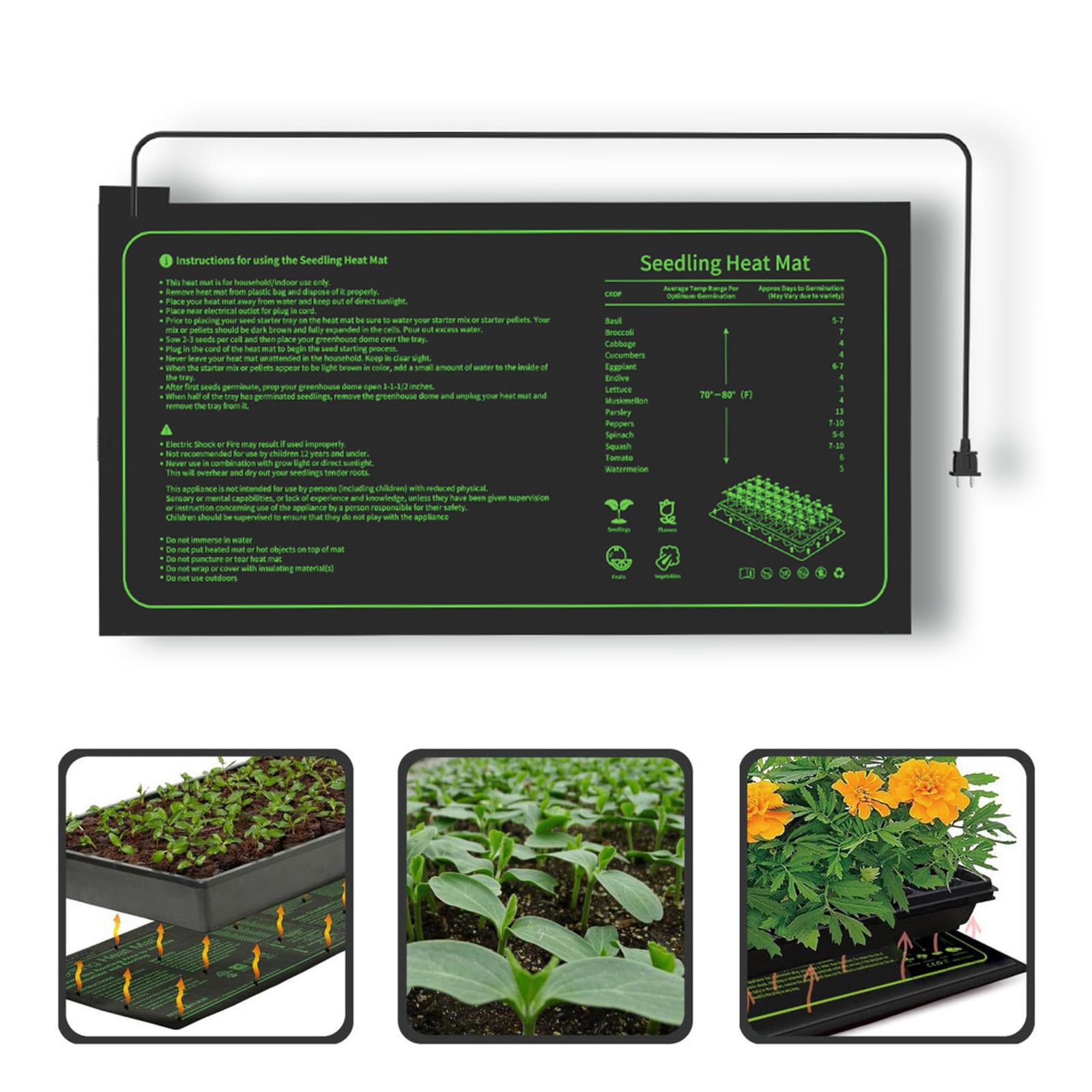 Tappeto Riscaldante per Piantine Tappetino Riscaldante per Piante da Interno per la Germinazione IP67 Impermeabile Tappetino Riscaldante Germinazione, per piantine, Rettile Anfibio, 52 x 25cm